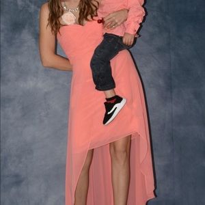 David bridal strapless high low dress